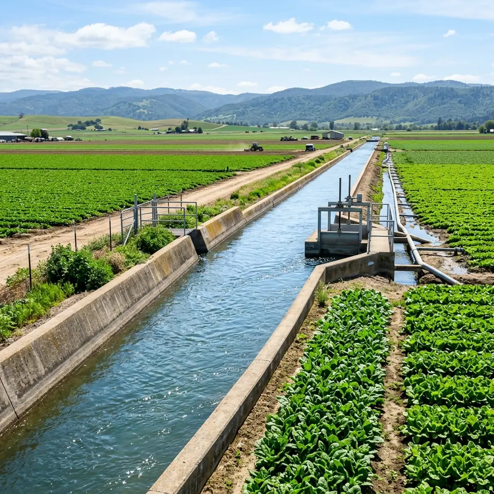 Irrigation canal serving cultivated farmland